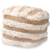 Baxton Studio Basque Modern and Contemporary Moroccan Inspired Natural and Ivory Handwoven Wool Blend Pouf Ottoman